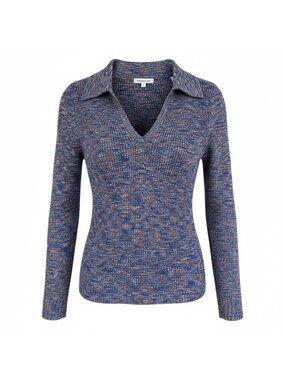 Veronica Beard Chandra Long Sleeve Space Dyed Polo Top Blue Multi Size XL